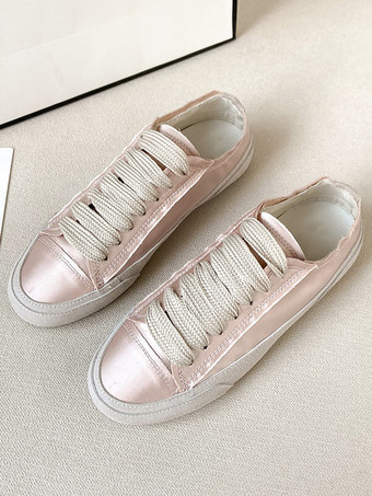 PinkWhite Women Sneakers Round Toe Lace Up Casual Shoes