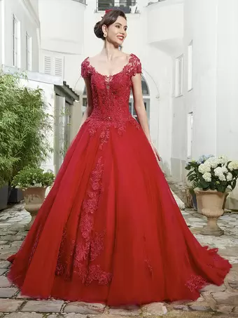 Vestido de Noiva Princesa Silhueta Corte Trem Fora do Ombro Sem Manga  Cintura Natural Renda Tule Vestidos de Noiva - Milanoo.com