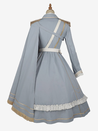 ミリタリーロリータドレスケープブラウスと帽子セットスターシーファンタジーベイビーブルーコスプレ衣装