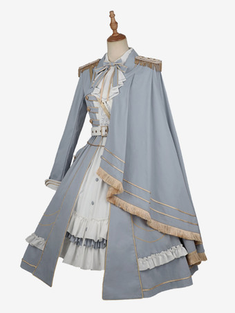 ミリタリーロリータドレスケープブラウスと帽子セットスターシーファンタジーベイビーブルーコスプレ衣装