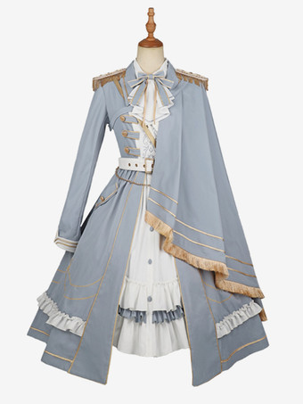 ミリタリーロリータドレスケープブラウスと帽子セットスターシーファンタジーベイビーブルーコスプレ衣装
