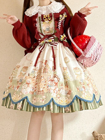 スイート ロリータ ドレス ポリエステル ノースリーブ リボン スイート クリスマス ロリータ ドレス