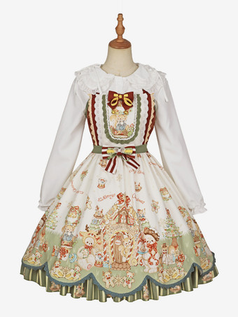 ベージュスイート ロリータ ドレス ポリエステル ノースリーブ リボン スイート クリスマス ロリータ ドレス