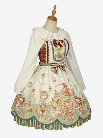 スイート ロリータ ドレス ポリエステル ノースリーブ リボン スイート クリスマス ロリータ ドレス