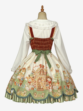 スイート ロリータ ドレス ポリエステル ノースリーブ リボン スイート クリスマス ロリータ ドレス