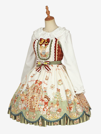 スイート ロリータ ドレス ポリエステル ノースリーブ リボン スイート クリスマス ロリータ ドレス