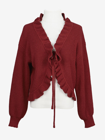 甘いロリータ コート レッド クリスマス コート フリル ニット オーバーコート コットン ブレンド 冬ロリータ アウター