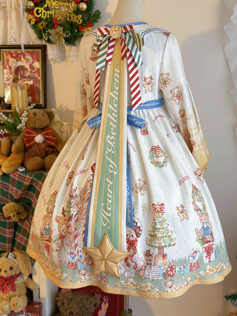 スイート ロリータ ドレス ポリエステル 長袖 リボン スイート クリスマス ロリータ ドレス