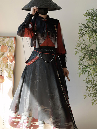 Lolita-Kleid im chinesischen Stil Fransen lange Ärmel Polyester chinesischer Stil Tiermuster Schwarz chinesischer Stil Lolita