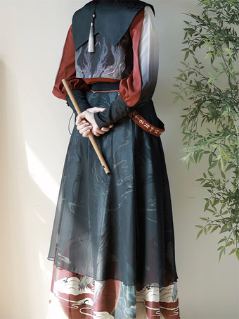 Lolita-Kleid im chinesischen Stil Fransen lange Ärmel Polyester chinesischer Stil Tiermuster Schwarz chinesischer Stil Lolita