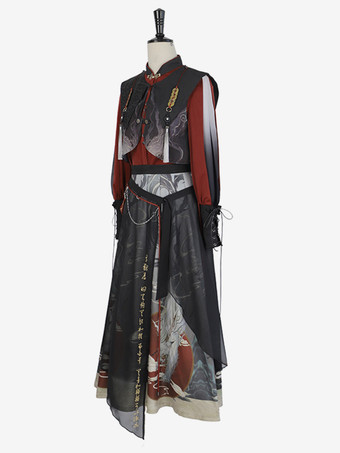 Lolita-Kleid im chinesischen Stil Fransen lange Ärmel Polyester chinesischer Stil Tiermuster Schwarz chinesischer Stil Lolita
