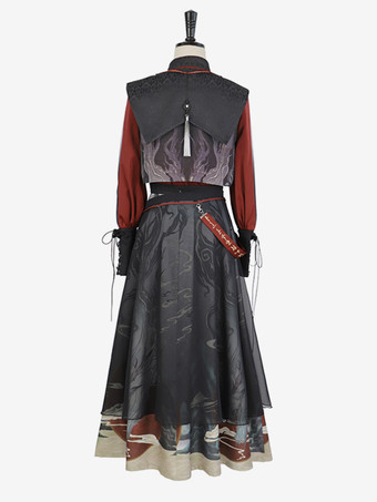 Lolita-Kleid im chinesischen Stil Fransen lange Ärmel Polyester chinesischer Stil Tiermuster Schwarz chinesischer Stil Lolita