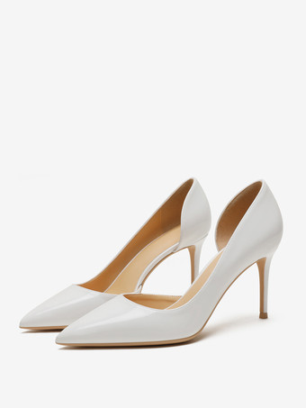 ホワイト レディース ドレスシューズ ポインテッドトゥ スティレットヒール パンプス