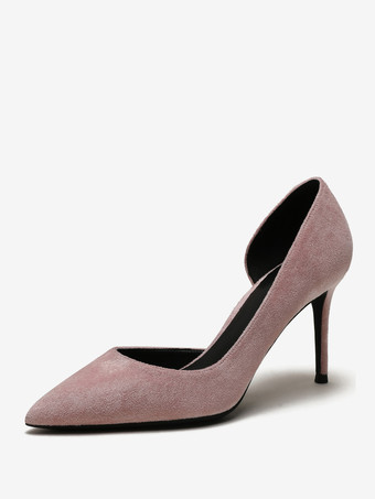 ライトピンクスエード ハイヒール パンプス レッド ポインテッド トゥ スティレット ヒール ドレス シューズ