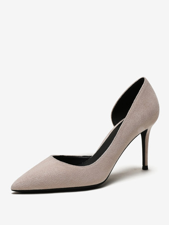 肌色スエード ハイヒール パンプス レッド ポインテッド トゥ スティレット ヒール ドレス シューズ