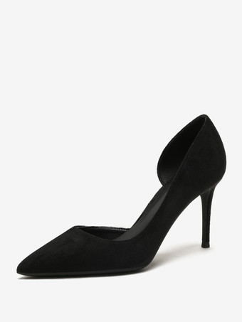 ブラック スエード ハイヒール パンプス レッド ポインテッド トゥ スティレット ヒール ドレス シューズ