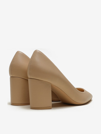 レディースポインテッドトゥチャンキーヒールパンプス