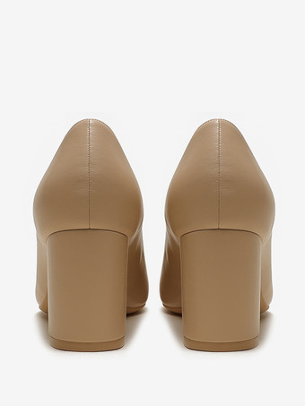 レディースポインテッドトゥチャンキーヒールパンプス