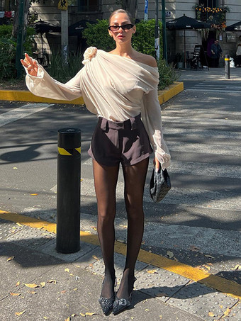 女性用ワンショルダーTシャツプリーツ非対称シャツ