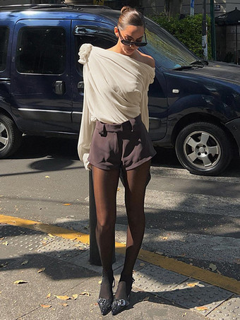 女性用ワンショルダーTシャツプリーツ非対称シャツ