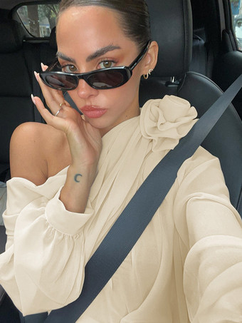 女性用ワンショルダーTシャツプリーツ非対称シャツ