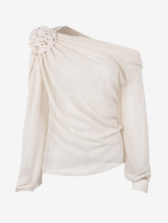 女性用ワンショルダーTシャツプリーツ非対称シャツ