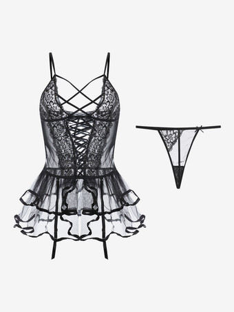 ブラジャー パンティ セット ホワイト ポリエステル レースアップ 薄手 2 ピース セクシーな大人のランジェリー