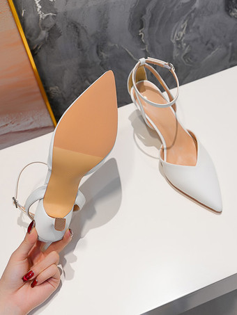 ヌードキトゥンヒールパンプスレディースポインテッドトゥアンクルストラップポンプ