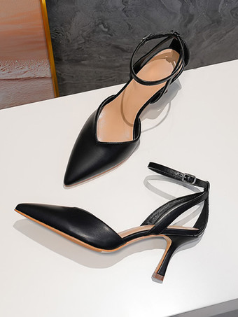 ヌードキトゥンヒールパンプスレディースポインテッドトゥアンクルストラップポンプ