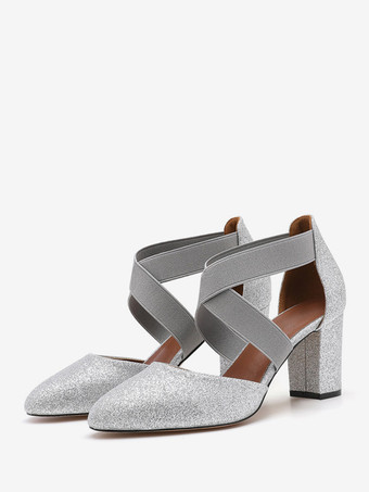 シルバー ハイヒール パーティー シューズ シルバー クローズド トゥ プロム シューズ