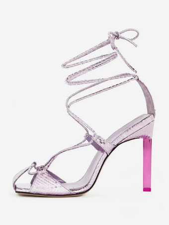 ピンク女性用サテンパーティーシューズブルーレースアップハイヒールサンダルシューズ