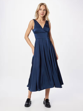 DunkelmarineblauBrautmutterkleider A-Linie- Abendkleider für Hochzeit Dunkelgrün       Elastische Kunstseide V-Ausschnitt Hochzeit wadenlang ärmellos