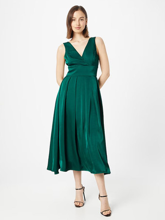Brautmutterkleider A-Linie- Abendkleider für Hochzeit Dunkelgrün       Elastische Kunstseide V-Ausschnitt Hochzeit wadenlang ärmellos