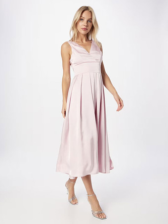 Hellrosa Brautmutterkleider A-Linie- Abendkleider für Hochzeit Dunkelgrün       Elastische Kunstseide V-Ausschnitt Hochzeit wadenlang ärmellos