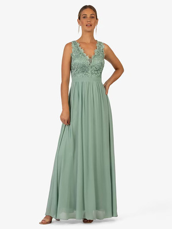 パーティードレス 花嫁の母用 Vネック ノースリーブ Aライン レース 足首までの長さのゲストドレス 結婚式用