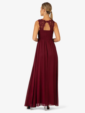 パーティードレス 花嫁の母用 Vネック ノースリーブ Aライン レース 足首までの長さのゲストドレス 結婚式用