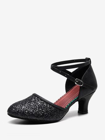 ブラック ラテンダンスシューズ ポリエステル シルバー ラウンドトゥ ダンスシューズ