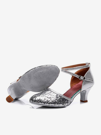 ラテンダンスシューズ ポリエステル シルバー ラウンドトゥ ダンスシューズ