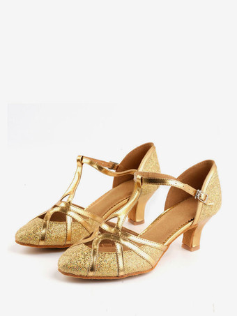 GoldLatin Dance Shoes Sequined Cloth Gold Round Toe Dance Shoes