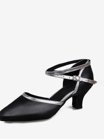 Black Latin Dance Shoes Sequined Cloth Gold Round Toe Dance Shoes