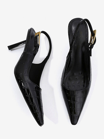 Black Women's High Heels Pointed Toe Special-Shaped Slingback Pumps