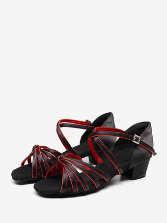 レッド ラテン ダンス シューズ ブラウン ラウンド トゥ バックル ダンス シューズ