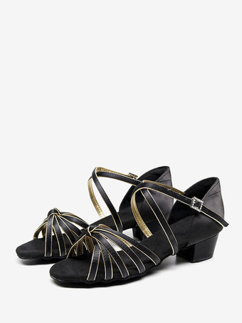 アプリコットラテン ダンス シューズ ブラウン ラウンド トゥ バックル ダンス シューズ