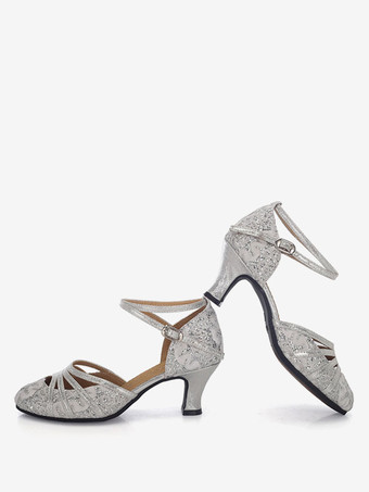 Silbrig Lateinische Tanzschuhe blaue runde Zehenschnalle Ballsaal-Tanzschuhe