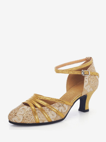 GoldLateinische Tanzschuhe blaue runde Zehenschnalle Ballsaal-Tanzschuhe