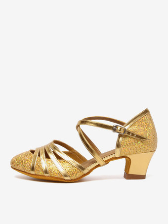 ラテン ダンス シューズ ゴールド ラウンド トゥ バックル 社交ダンス シューズ