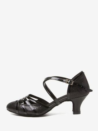 ブラック ラテン ダンス シューズ ゴールド ラウンド トゥ バックル 社交ダンス シューズ