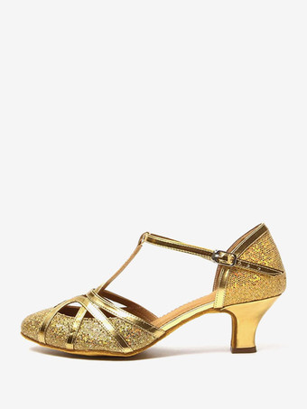 ゴールド ラテン ダンス シューズ シルバー ラウンド トゥ バックル 社交ダンス シューズ