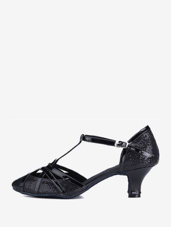 ブラック ラテン ダンス シューズ シルバー ラウンド トゥ バックル 社交ダンス シューズ