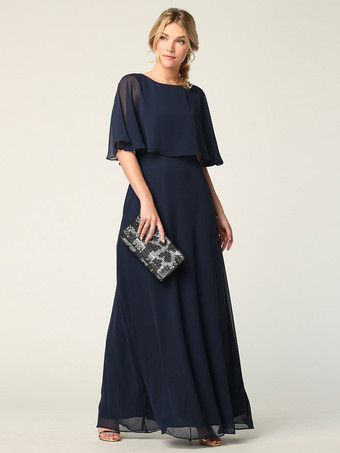 Dark NavyBridal Mother Dress Jewel Neck Half Sleeves A-Line Wedding Guest Dresses
